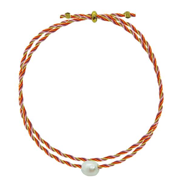 Armband in Gold, Orange, Rosa mit einer Süßwasserperle von Sorbet Island